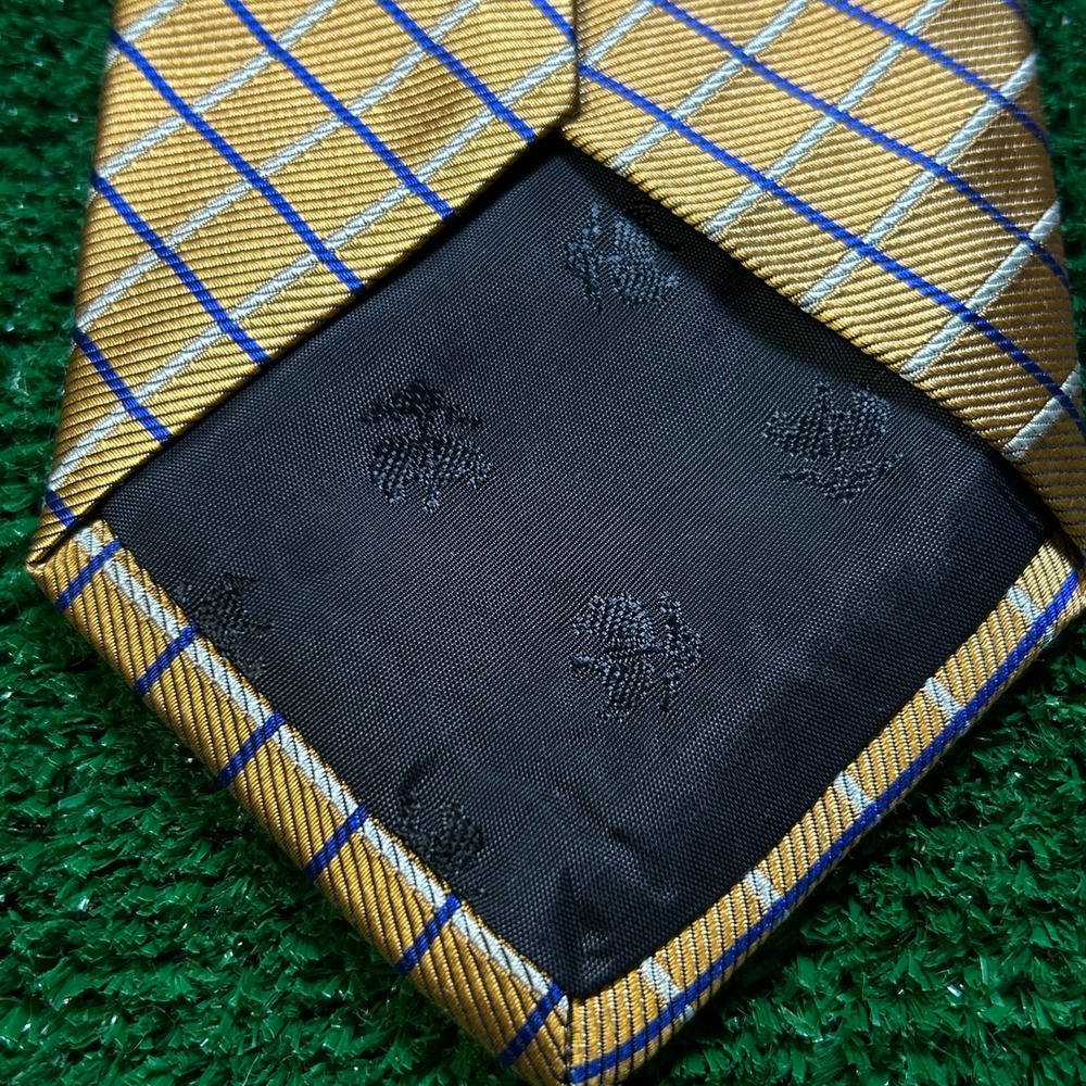 Brooks Brothers Makers Silk Tie Gold Navy Geometric Lattice Grid Made In USA - Picture 5 of 8
